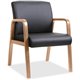Lorell Guest Chair - Black Bonded Leather Seat - Black Bonded Leather Back - Walnut Solid Wood Frame - Four-legged Base - Armres