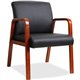 Lorell Guest Chair - Black Bonded Leather Seat - Black Bonded Leather Back - Cherry Solid Wood Frame - Four-legged Base - Armres