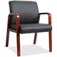 Lorell Guest Chair - Black Bonded Leather Seat - Black Bonded Leather Back - Mahogany Solid Wood Frame - Four-legged Base - Armr