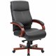 Lorell Executive Chair - Black Bonded Leather Seat - Black Bonded Leather Back - High Back - Black, Mahogany - 1 Each