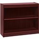 Lorell Panel End Hardwood Veneer Bookcase - 36" x 12" x 30" - 2 x Shelf(ves) - 110 lb Load Capacity - Mahogany - Laminate - Wood