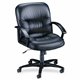 Lorell Leather Tufted Mid-Back Chair - Black Leather Seat - Black Frame - 5-star Base - Black - 1 Each