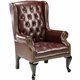 Lorell 777 QA Queen Anne Wing-Back Reception Chair - Burgundy Vinyl Seat - Mahogany Hardwood Frame - Four-legged Base - Oxblood 
