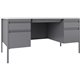 Lorell Fortress Series Teachers Desk - 60" x 30"29.5" - Double Pedestal - T-mold Edge - Material: Steel - Finish: Gray