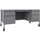 Lorell Fortress Steel Teachers Desk - 60" x 30"29.5" - Box, File Drawer(s) - Double Pedestal - T-mold Edge - Finish: Gray