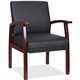 Lorell Black Leather/Wood Frame Guest Chair - Mahogany Wood Frame - Four-legged Base - Black - Leather - Armrest - 1 Each