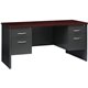 Lorell Mahogany Laminate/Charcoal Steel Double-pedestal Credenza - 2-Drawer - 60" x 24" , 1.1" Top - 2 x Box, File Drawer(s) - D