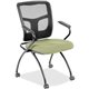 Lorell Ergomesh Nesting Chairs with Arms - Dillon Sage Antimicrobial Vinyl Seat - Black Mesh Back - Gray Powder Coated Metal Fra