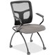Lorell Ergomesh Nesting Chairs with Arms - Castillo Metal Antimicrobial Vinyl Seat - Black Mesh Back - Gray Powder Coated Metal 