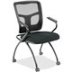 Lorell Ergomesh Nesting Chairs with Arms - Dillon Black Antimicrobial Vinyl Seat - Black Mesh Back - Gray Powder Coated Metal Fr