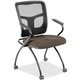 Lorell Ergomesh Nesting Chairs with Arms - Dillon Java Antimicrobial Vinyl Seat - Black Mesh Back - Gray Powder Coated Metal Fra