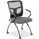 Lorell Ergomesh Nesting Chairs with Arms - Canyon Carbon Antimicrobial Vinyl Seat - Black Mesh Back - Gray Powder Coated Metal F