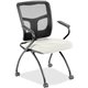 Lorell Ergomesh Nesting Chairs with Arms - Dillon Snow Antimicrobial Vinyl Seat - Black Mesh Back - Gray Powder Coated Metal Fra