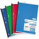Mead 05222 1-Subject Wireless Notebook - 80 Sheets - Ruled Margin - 8" x 10 1/2" - White Paper - Green, Blue, Red, Light Blue Co