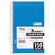 Mead 3-Subject Wirebound College Rule Notebook - 150 Sheets - Spiral - College Ruled - 5 1/2" x 9" - Assorted Paper - Heavyweigh