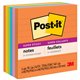 Post-it Super Sticky Lined Notes - Energy Boost Color Collection - 540 - 4" x 4" - Square - 90 Sheets per Pad - Ruled - Vital Or