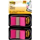 Post-it Flags - 100 x Bright Pink - 1" x 1.75" - Rectangle - Unruled - Pink - Removable, Self-adhesive - 100 / Pack