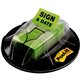 Post-it Message Flags - 200 x Bright Green - 1" x 1.75" - Arrow, Rectangle - Unruled - "Sign & Date" - Green - Removable, Self-a