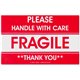 Tatco Fragile/Handle With Care Shipping Label - "Fragile - Handle with Care, Thank You" - 3" Width x 5" Length - Rectangle - Red