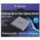 Verbatim External All-in-One Optical Writer - BD-R Support/24x CD Write/6x BD Write/8x DVD Write - USB 3.2 Gen 1