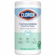 Clorox Free & Clear Compostable All Purpose Cleaning Wipes - 4.25" Length x 4.25" Width - 75.0 / Tub - 1 Each - Bleach-safe, Dye
